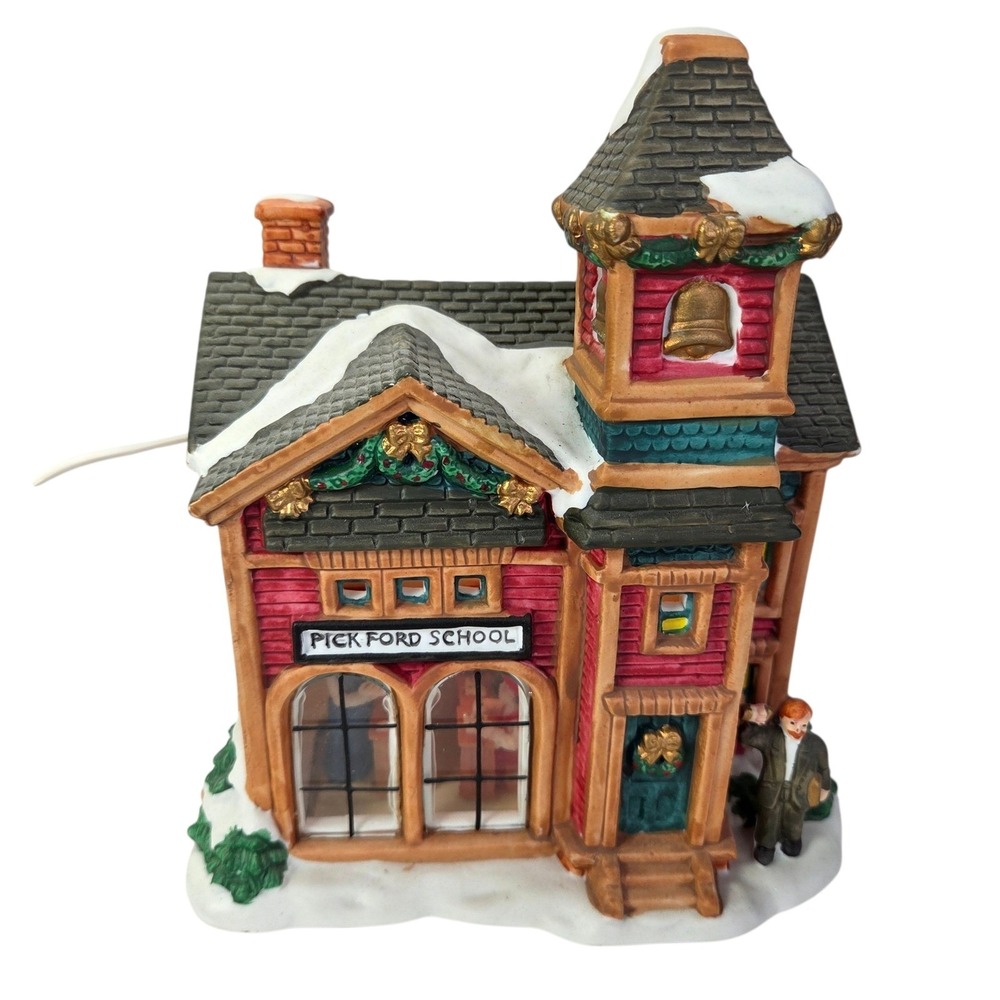 Pickford School Christmas Village‎ House Lighted with Box Trim A Home Vintage